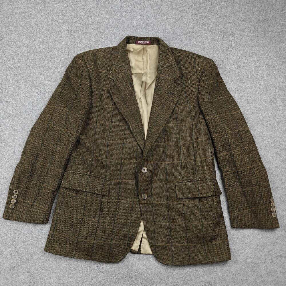 Evan Picone Sport Coat Mens 42 Brown Herringbone Wool Tweed Single-Breasted